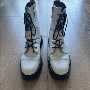 Zara White Combat & Moto Boots